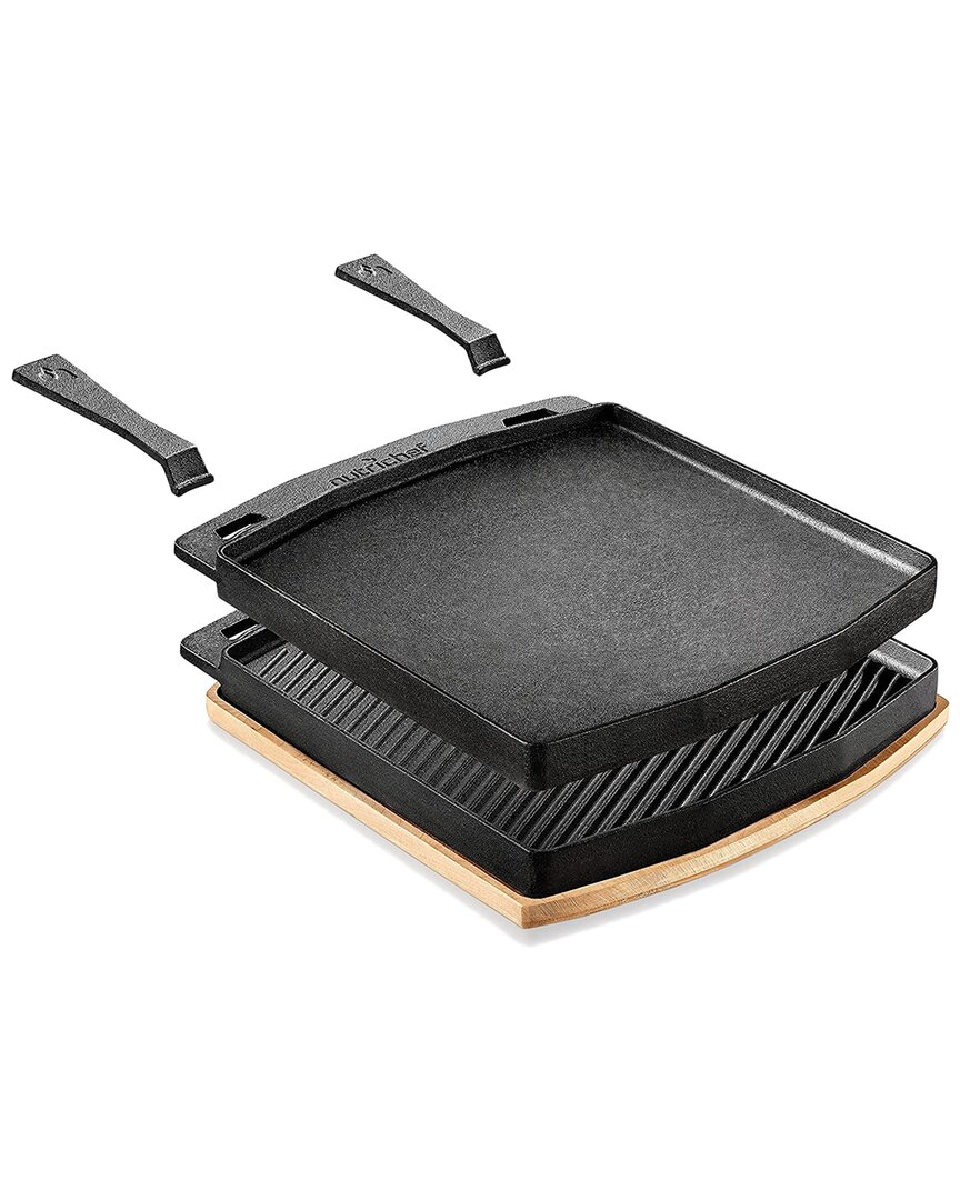 Nutrichef Reversible Cast Iron Griddle With Scraper In Black