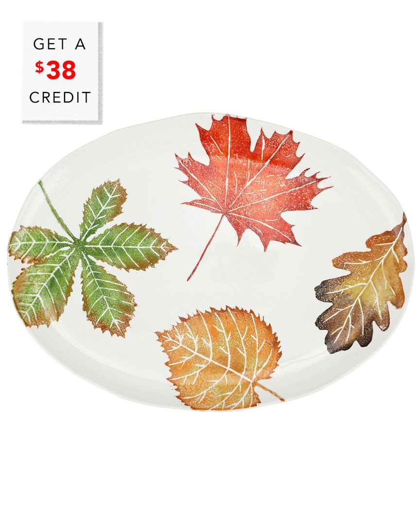Vietri Autunno Assorted Leaves Large Oval Platter With $38 Credit In Brown