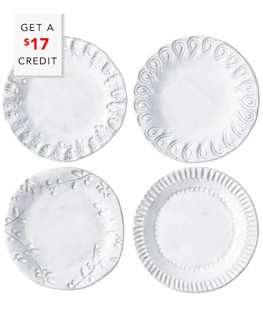 Vietri Incanto Stone 4-piece White Assorted Canape Plates Set In White