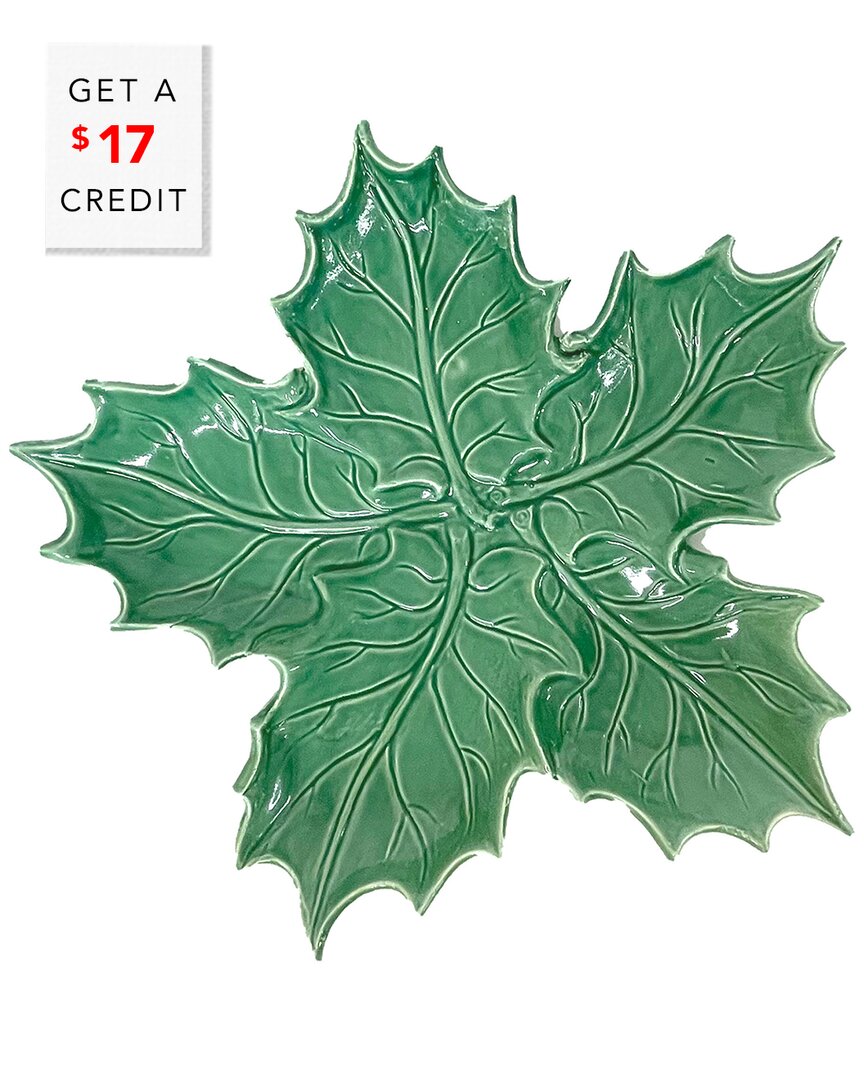 Shop Vietri Lastra Evergreen Figural Holly Small Platter With $17 Credit In Green