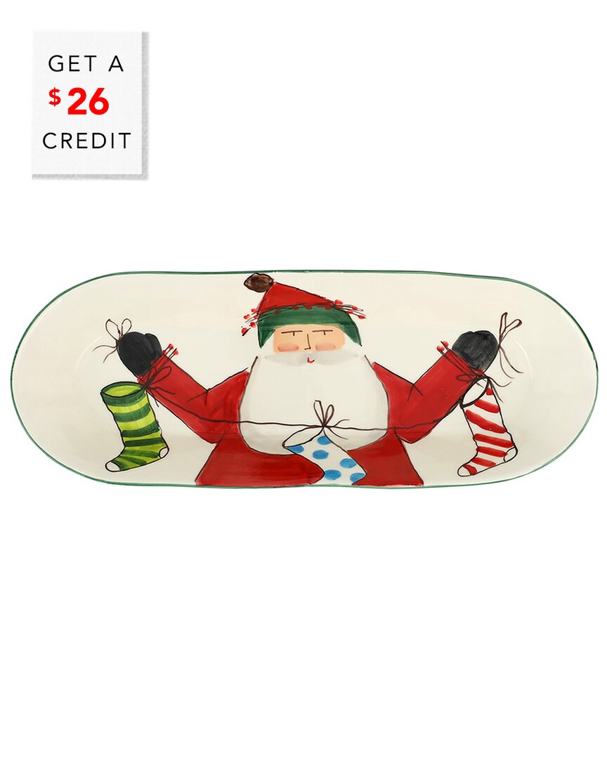 Vietri Old St. Nick Bread Server With Stockings In Multi