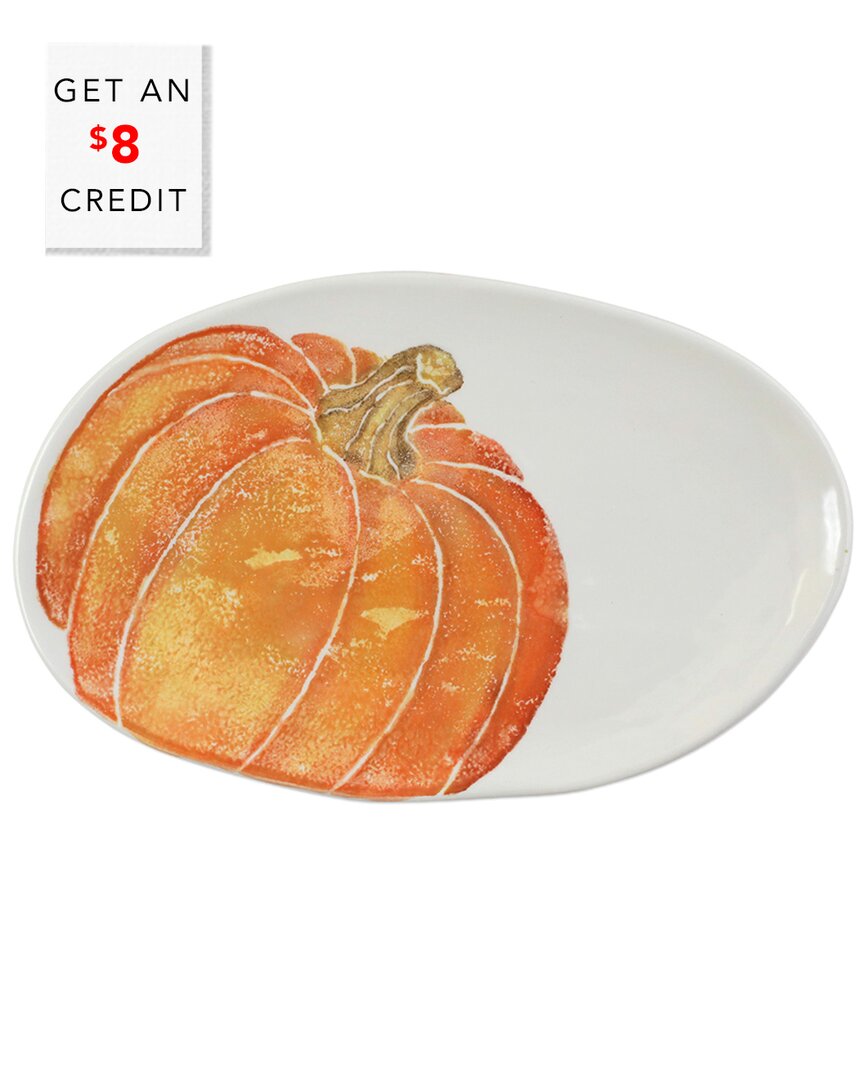 Vietri Pumpkins Small Oval Platter With Pumpkin With $8 Credit