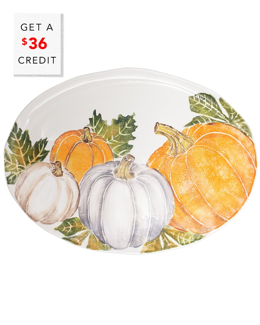 Vietri Pumpkins Large Oval Platter With Assorted Pumpkins With $36 Credit