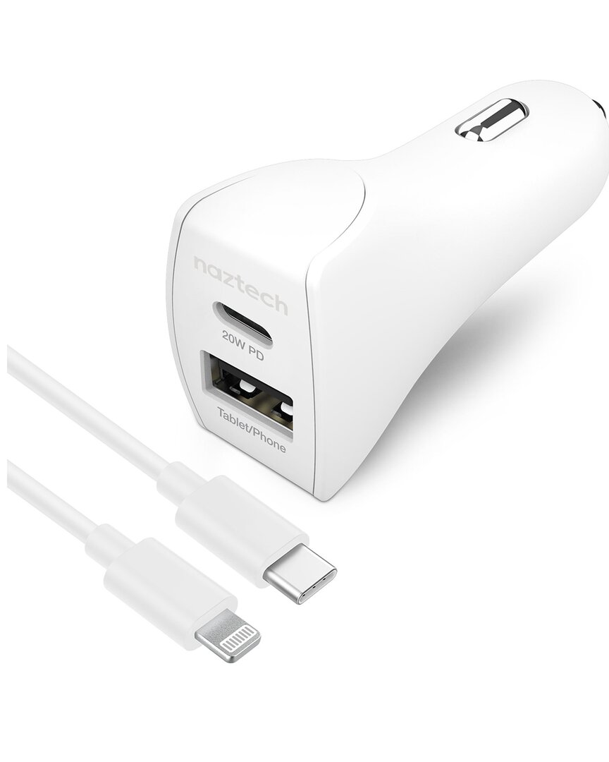 Naztech Usb-c Pd+12w Usb Car Charger In White