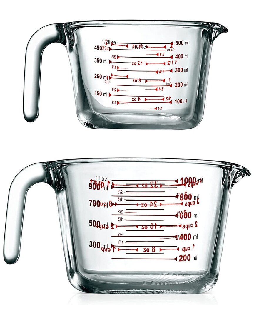 Nutrichef 2pc Glass Measuring Cup With Decal Scale In Clear