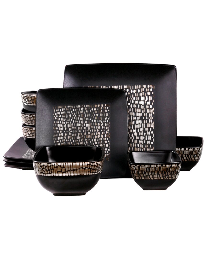 Elama Naina 16pc Double Bowl Stoneware Dinnerware Set
