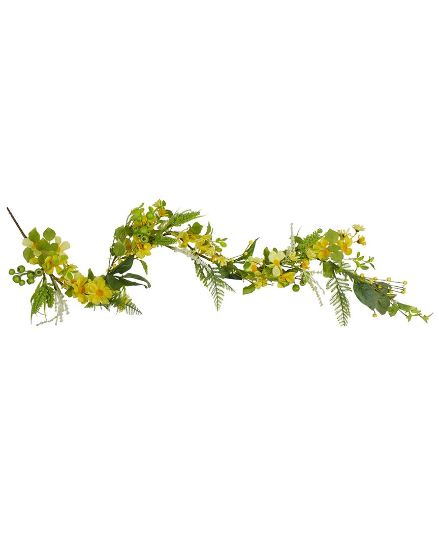 Northlight 5ft Daisy & Berry Artificial Floral Spring Garland In Yellow