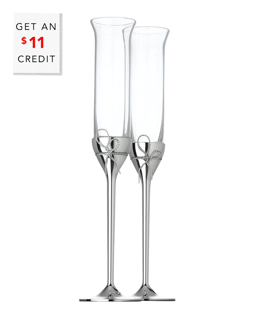 Wedgwood Vera Wang For  Love Knots Toasting Flute Pair With $11 Credit