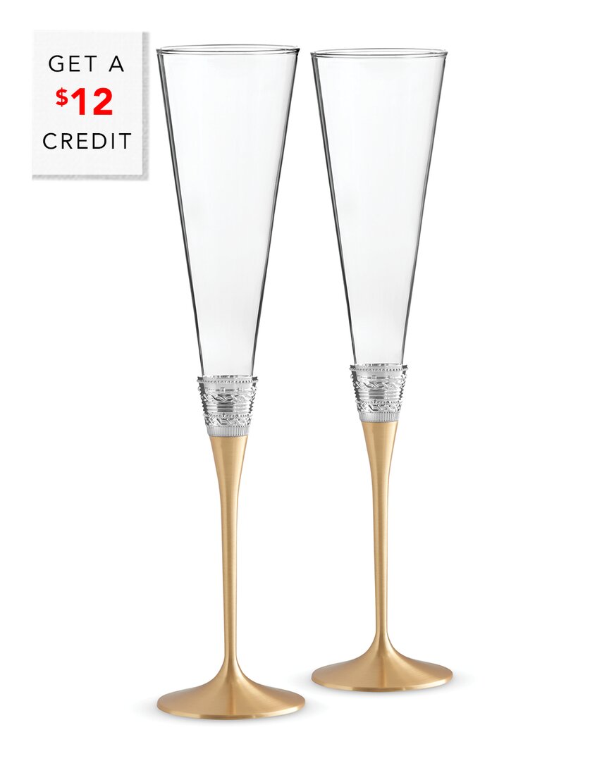 Wedgwood Vera Wang For  With Love Gold Toasting Flute Pair With $12 Credit
