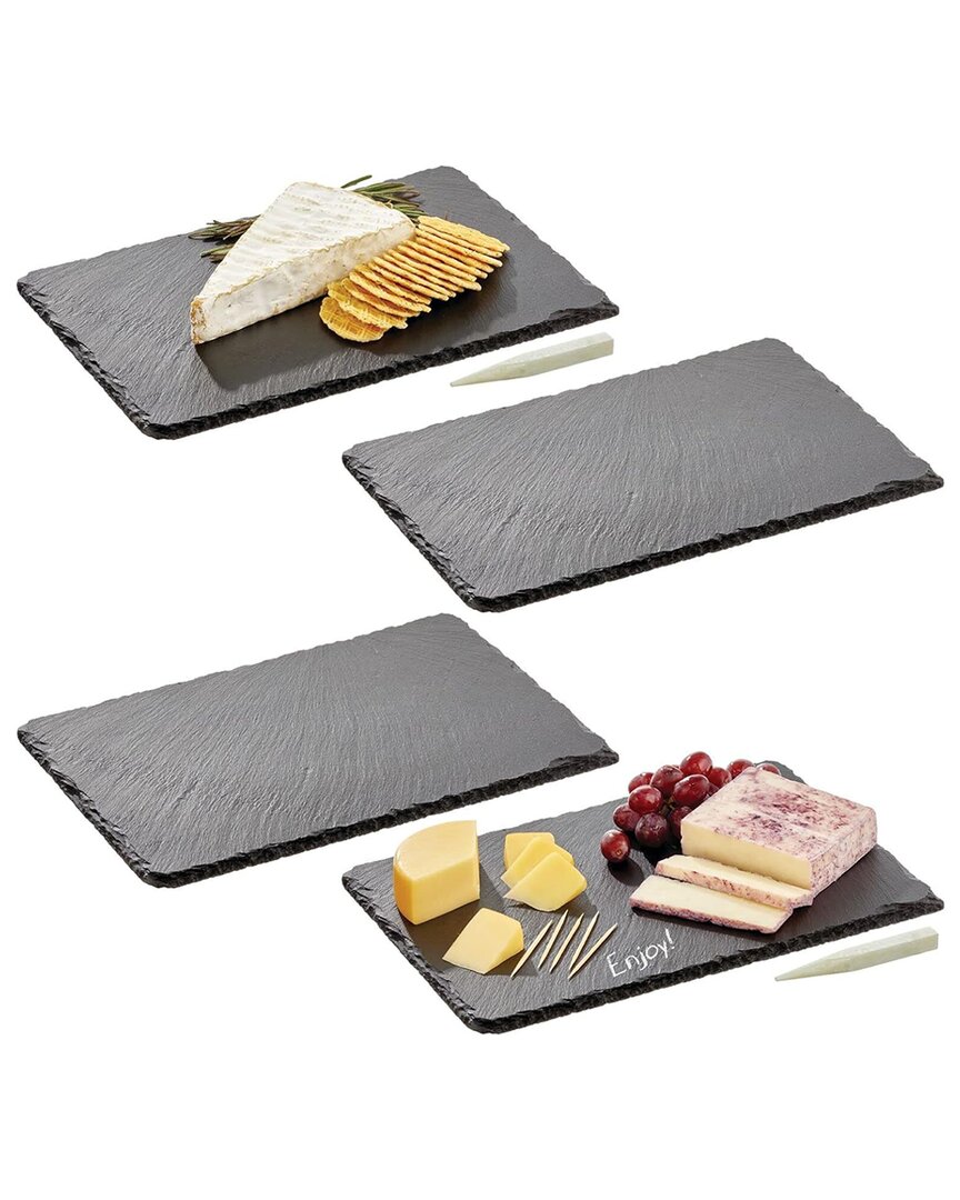 M DESIGN M DESIGN SET OF 4 SLATE STONE TRAY WITH CHALK PENCIL 