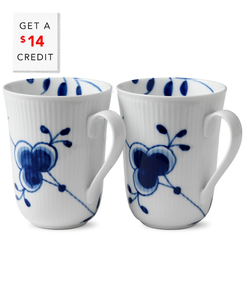Royal Copenhagen Set Of Two 11oz Blue Fluted Mega Mugs With $14 Credit