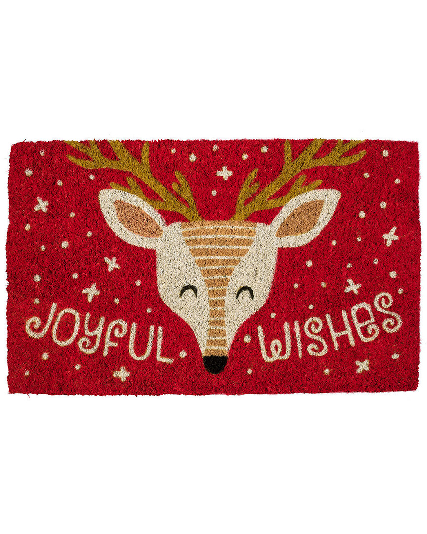 Entryways Joyful Wishes Handwoven Coconut Fiber Doormat Holiday Doormat Rug In Red