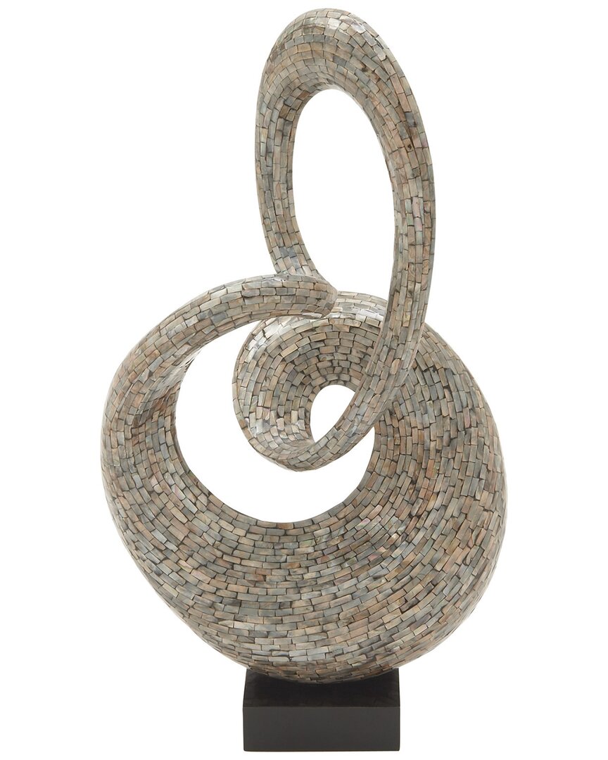 Peyton Lane Abstract Gray Mother Of Pearl Swirl Sculpture With Black Base