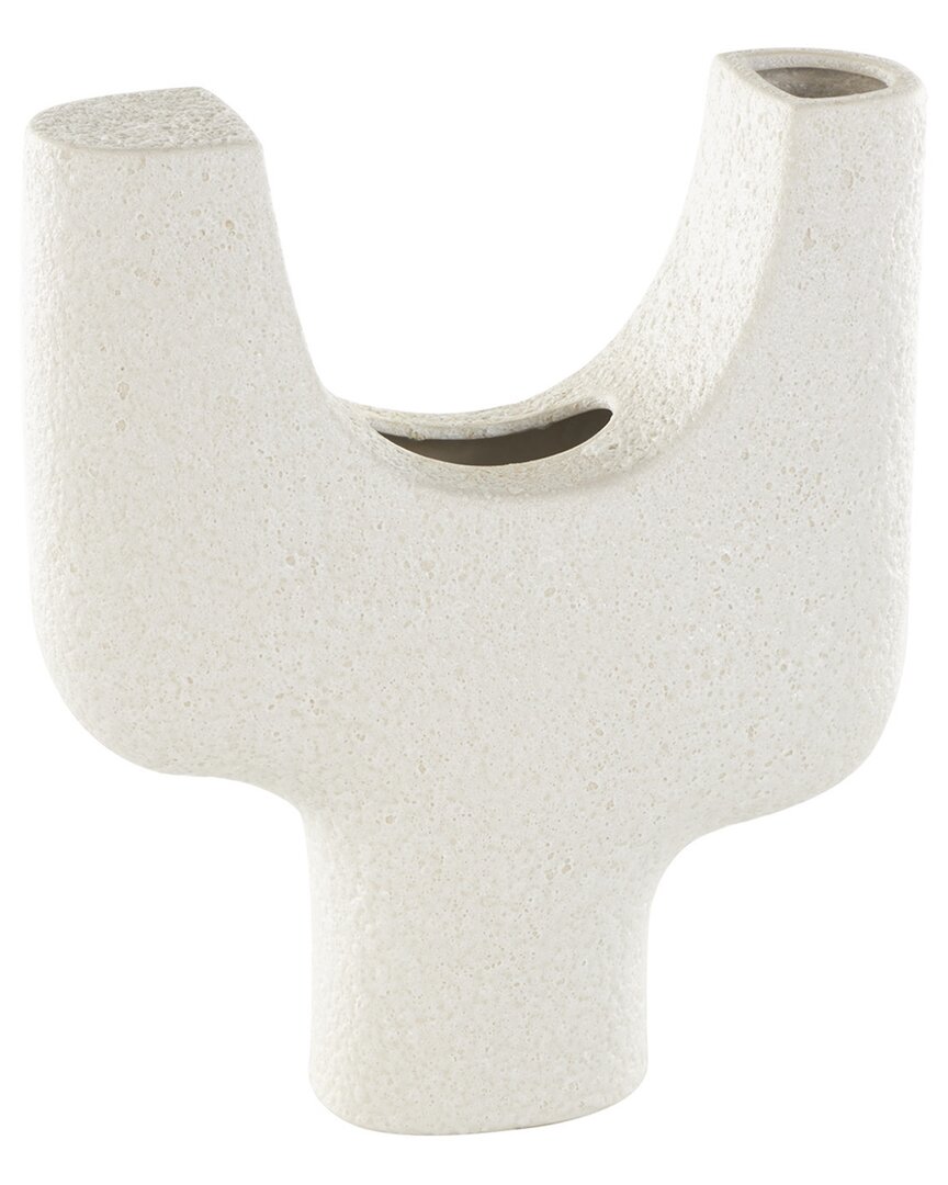 Peyton Lane Abstract Ceramic Curved Vase With Dual Openings & Speckled Texturing In White