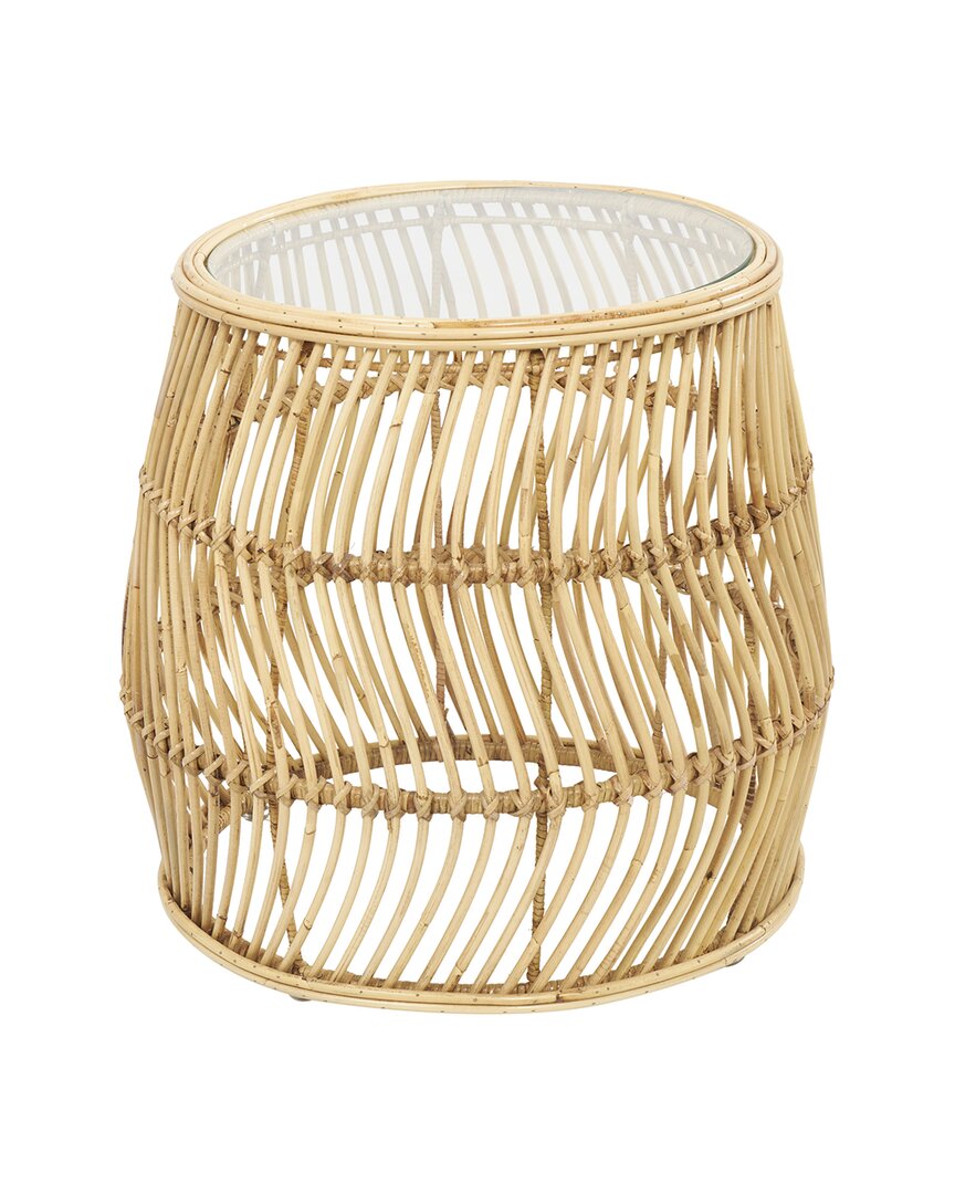 Peyton Lane Handmade Wavy Rattan Woven Accent Table With Glass Top In Neutral