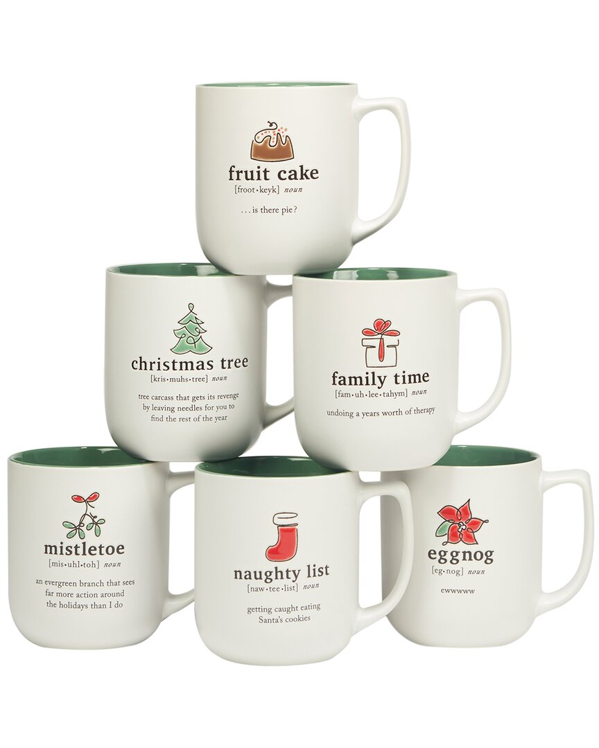 Certified International Christmas Fun Green Sayings Mugs (set Of 6)