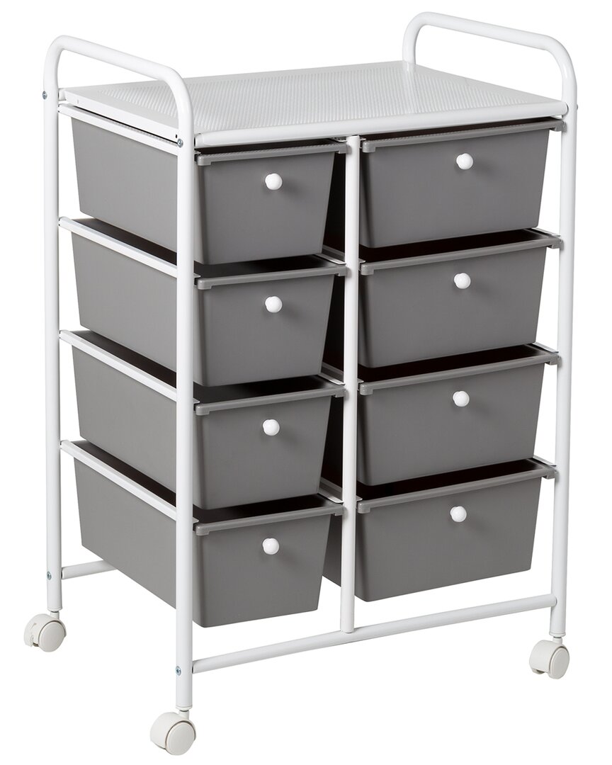 Honey-can-do Metal Rolling Cart With 8 Plastic Storage Drawers In White