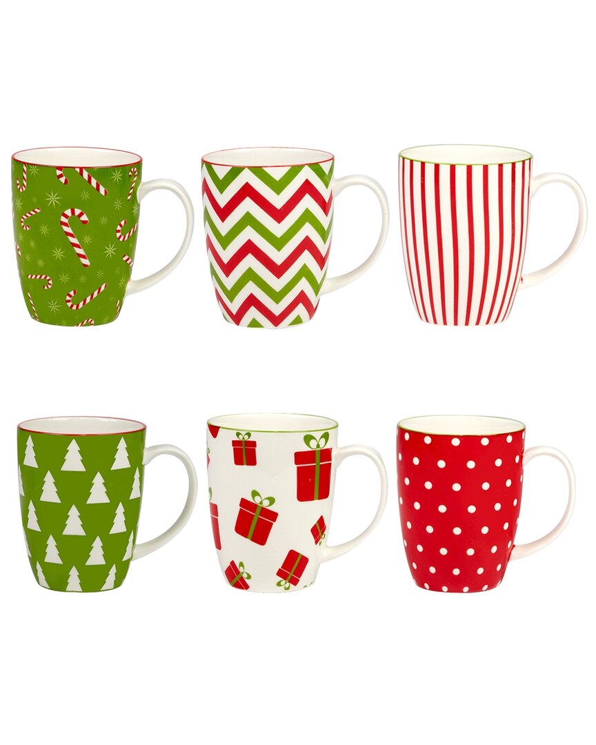 Certified International Holiday Fun 16 oz Mugs Set Of 6, Service For 6