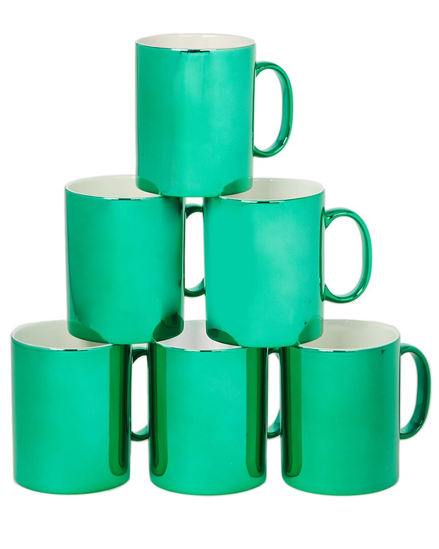 Certified International Holiday Lights Green 16 oz Mugs Set Of 6, Service For 6 In Multi