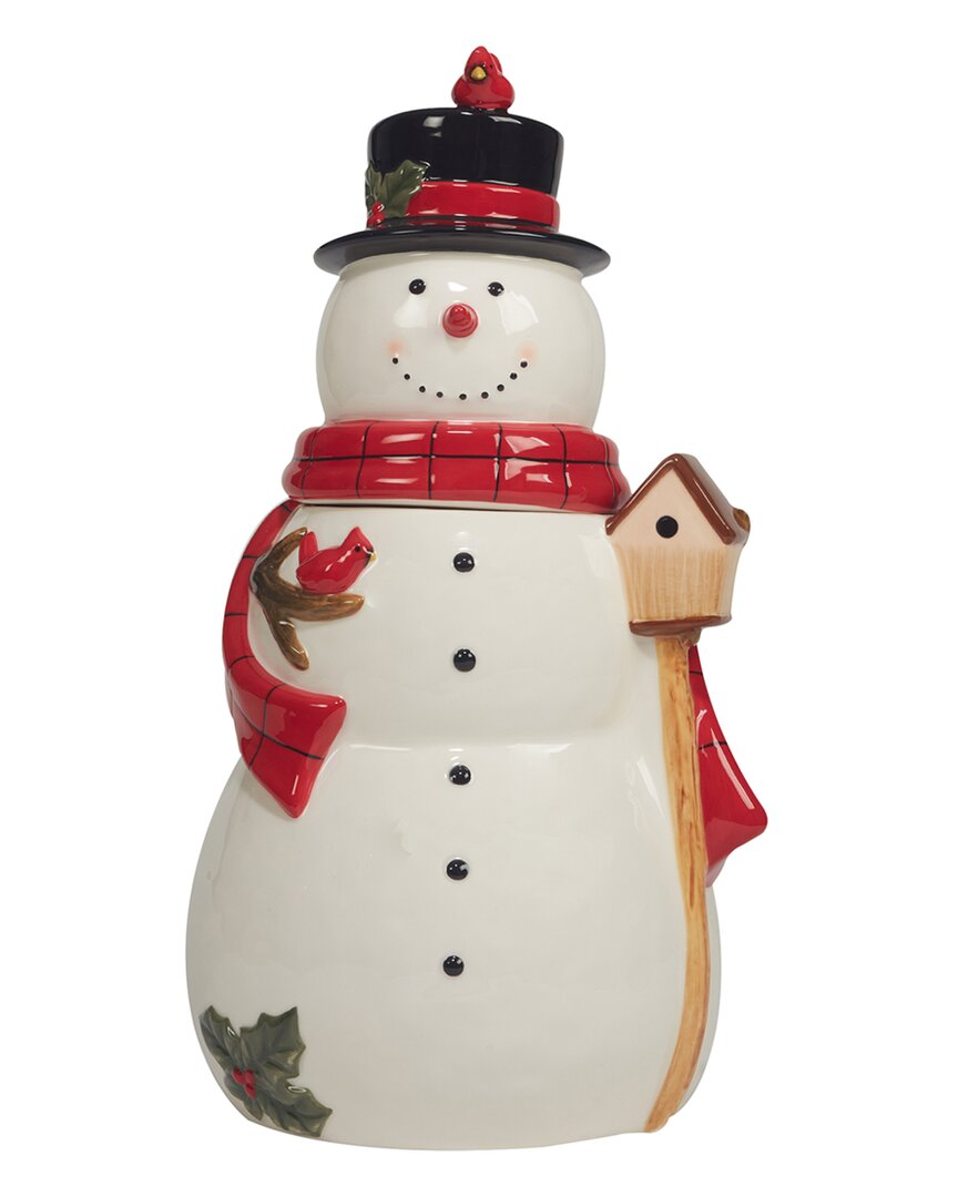 Certified International Joy Of Christmas 3-d Snowman Cookie Jar In Red