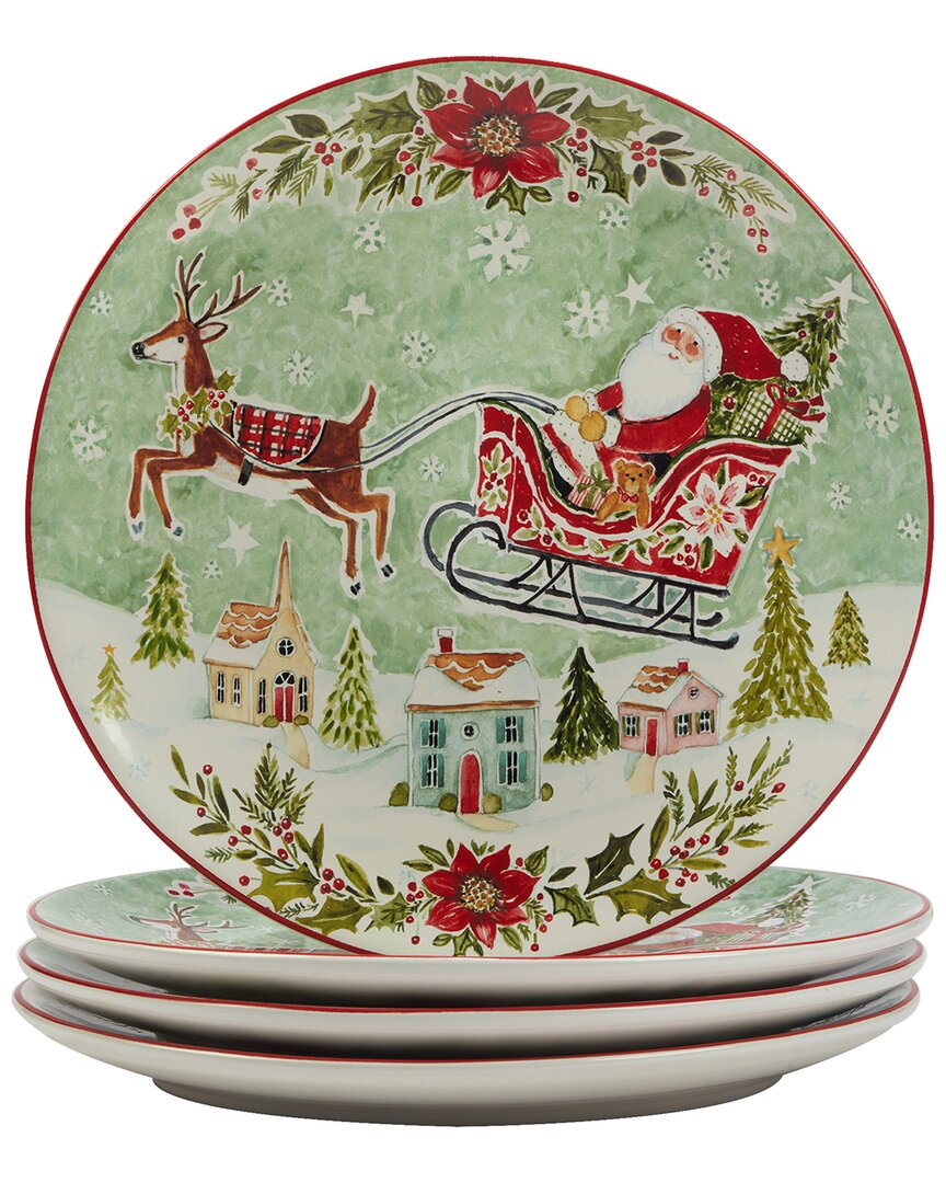 Certified International Joy Of Christmas 11" Dinner Plates Set Of 4, Service For 4 In Red