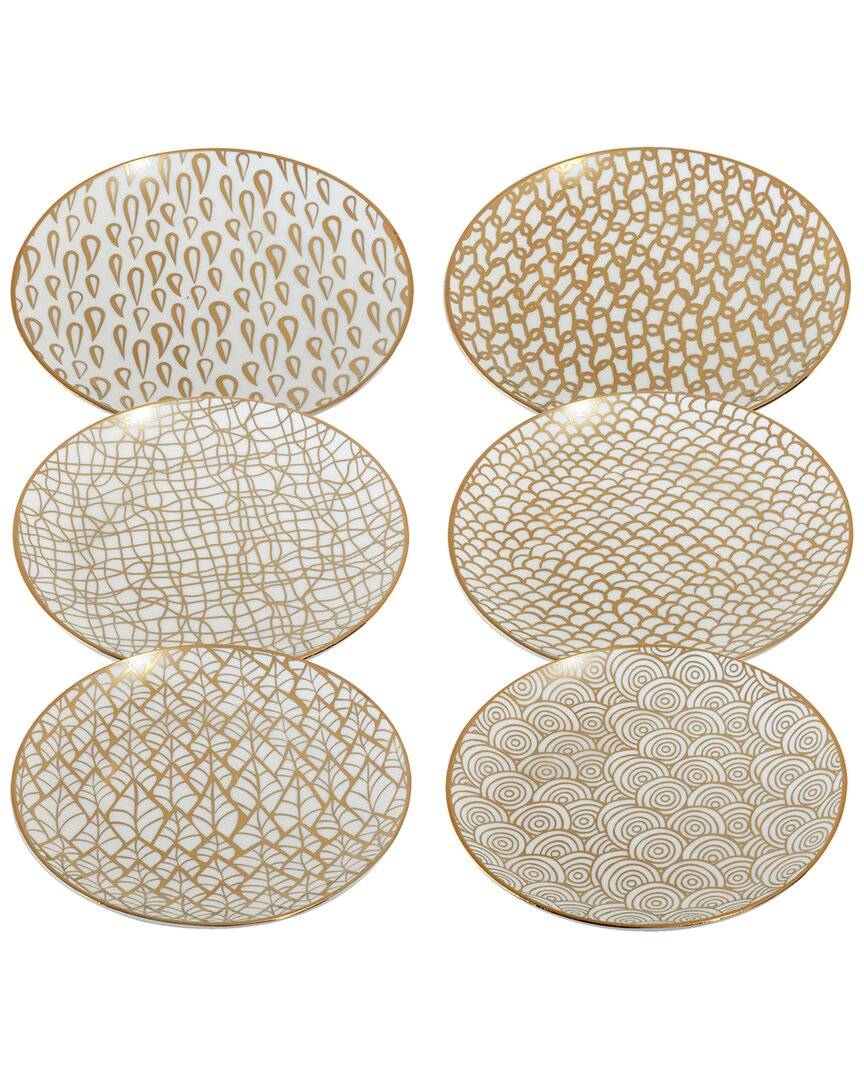 Certified International Mosaic Gold-tone Canape Plates Set Of 6, Service For 6
