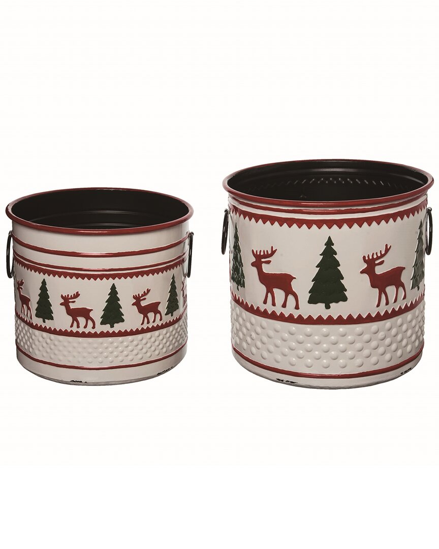 Shop Transpac Set Of 2 Metal 12.5in Multicolor Christmas Enamel Buckets
