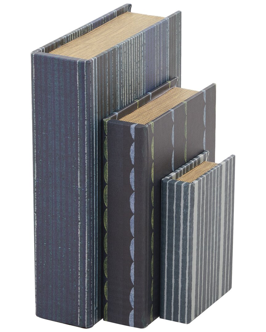 Peyton Lane Set Of 3 Faux Leather Faux Book Box With Varying Patterns In Gray