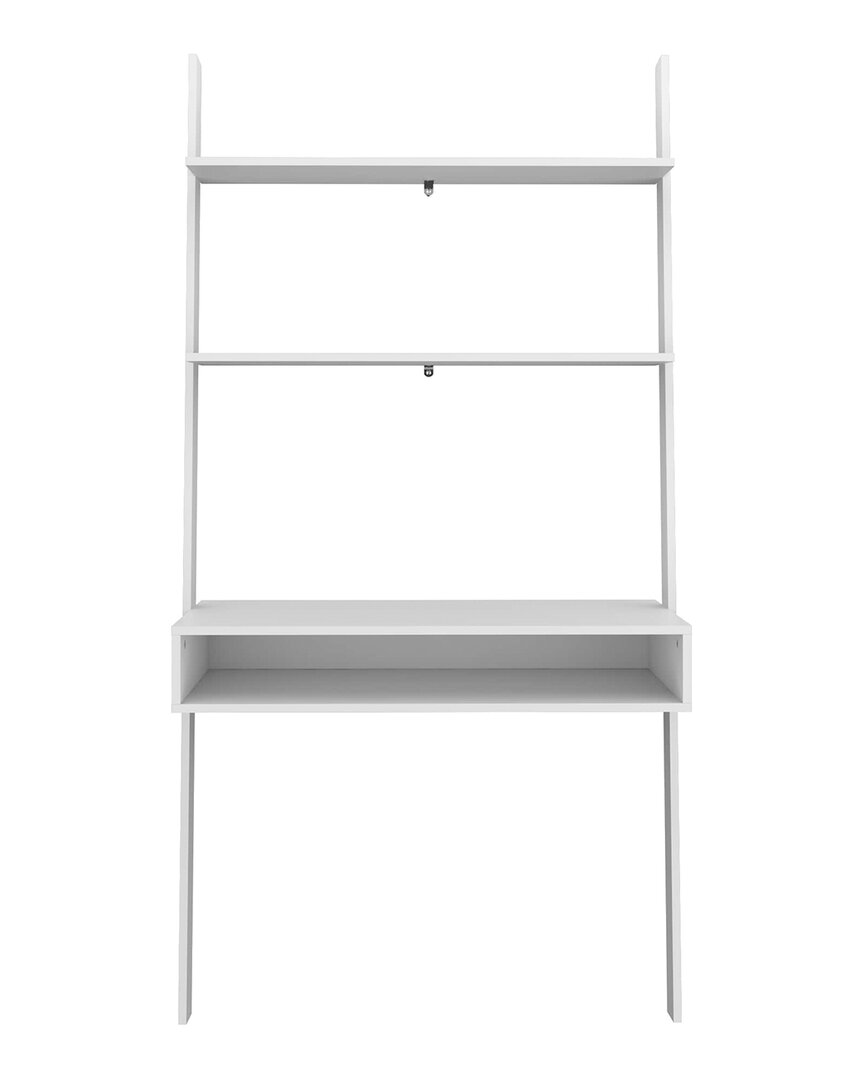Manhattan Comfort Cooper Ladder Desk With 2 Floating Shelves In White
