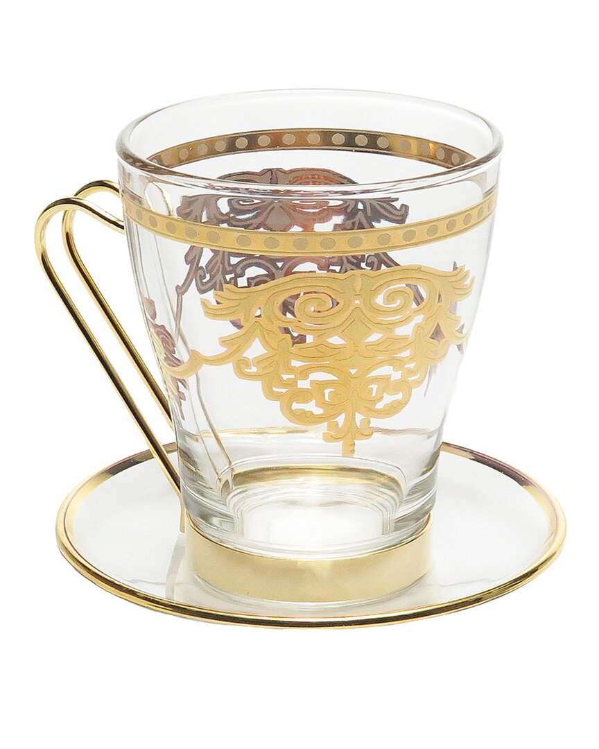 Alice Pazkus Set Of Six 8oz Tea Cups With Plates In Gold