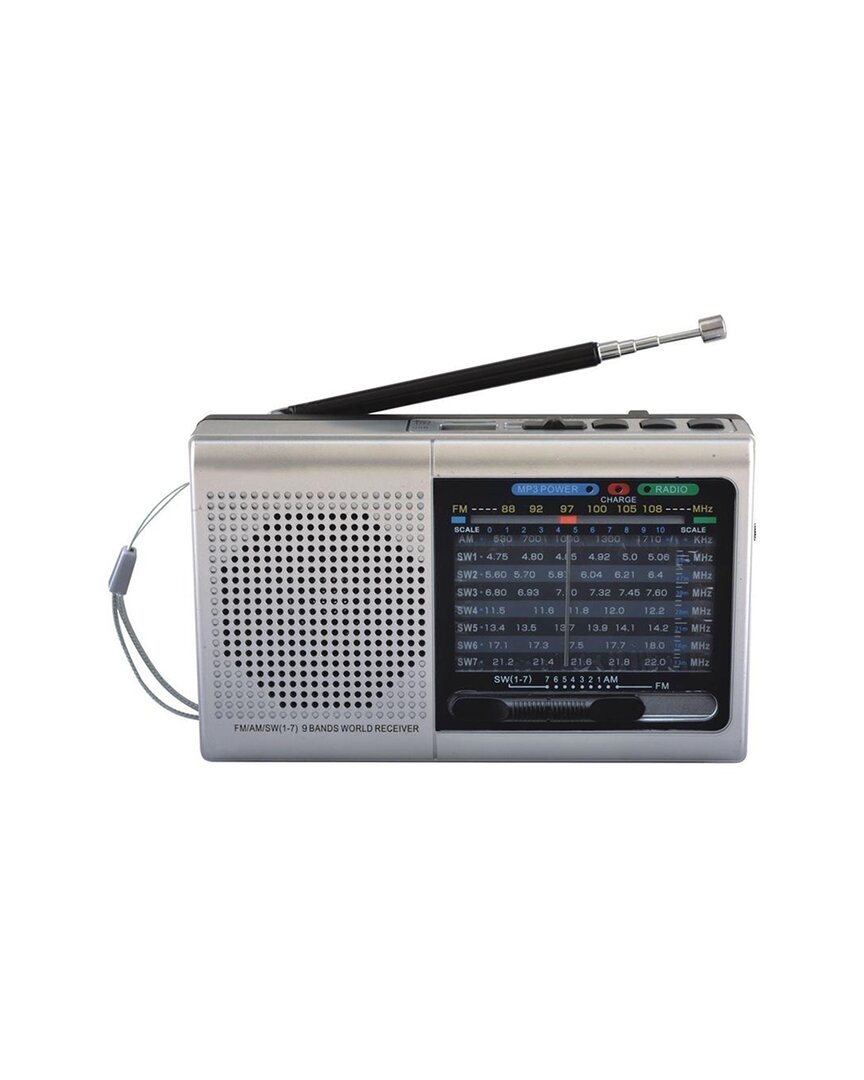 Supersonic 9 Band Silver Radio With Bluetooth In Silver
