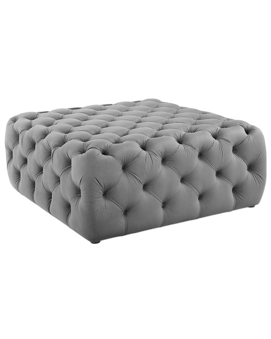 Modway Amour Tufted Button Large Square Performance Velvet Ottoman In Grey