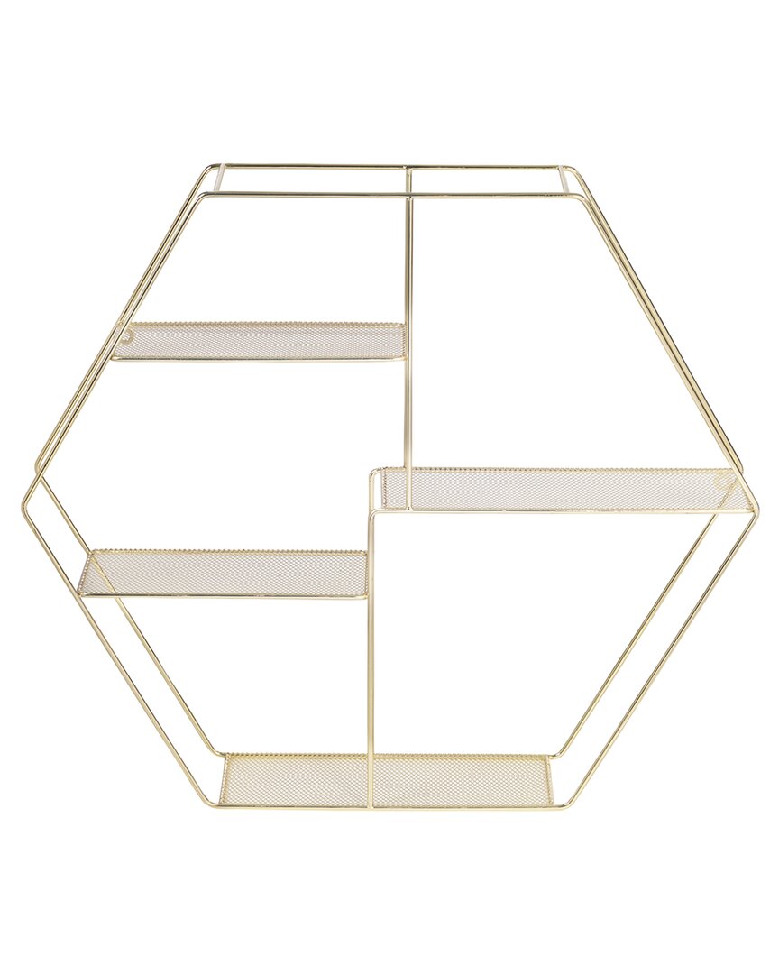 Honey-can-do Four-tier Hexagonal Decorative Metal Wall Shelf In Gold