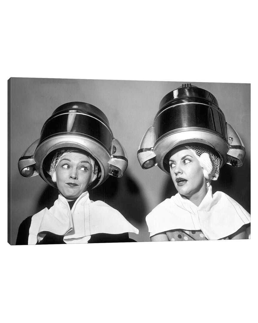 Shop Icanvas 1950s Two Women Sitting Together Gossiping Under Hairdresser Hair Dryer By  Vintage Images Wall Art