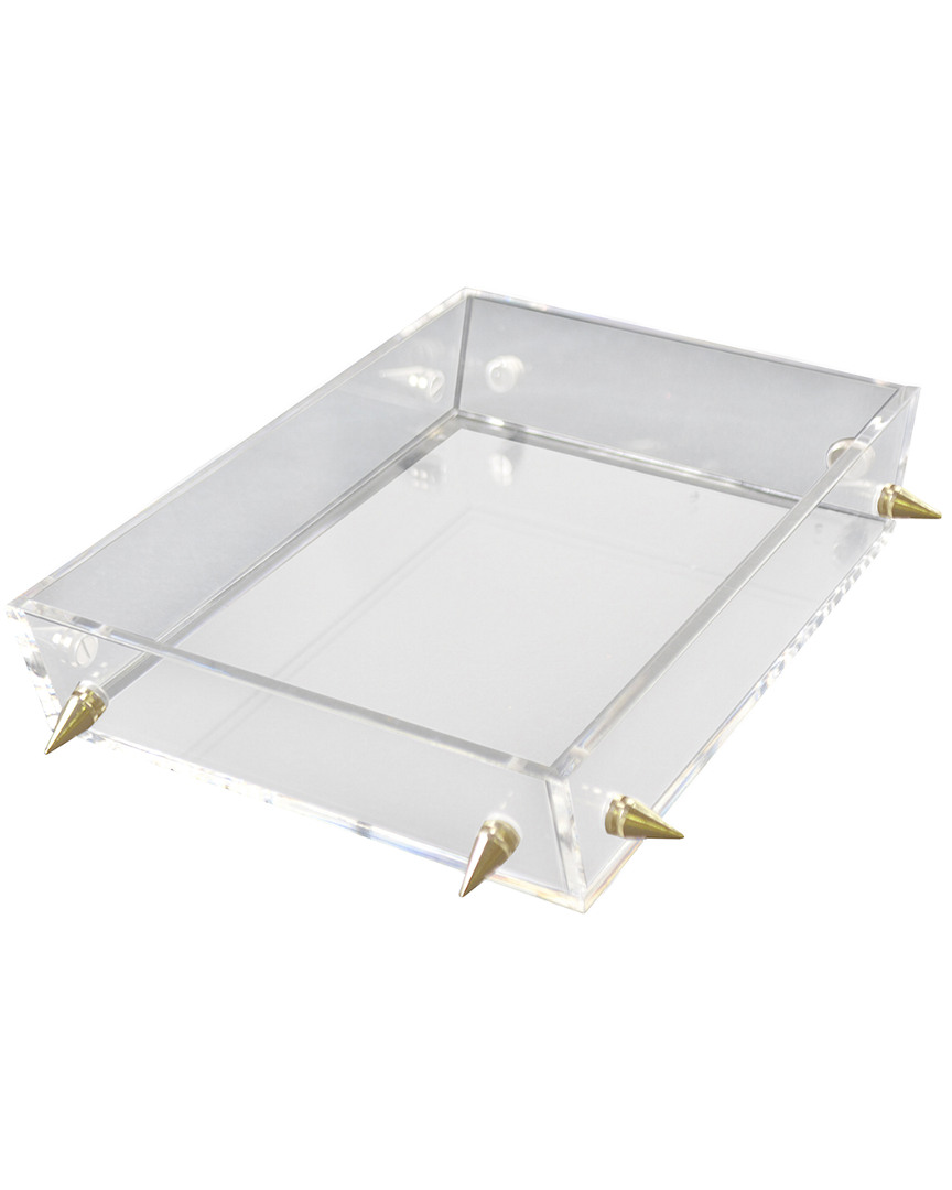 R16 Lucite Large Gold Stud Tray In Clear