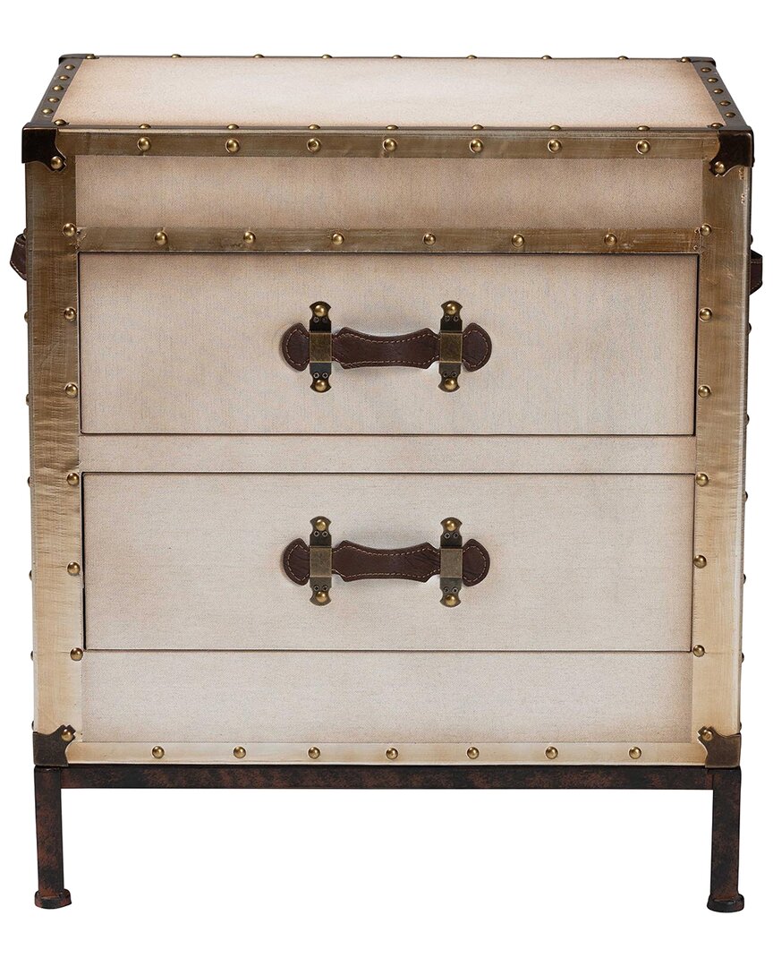 Baxton Studio Laura Vintage Canvas 2-drawer End Table Trunk In White