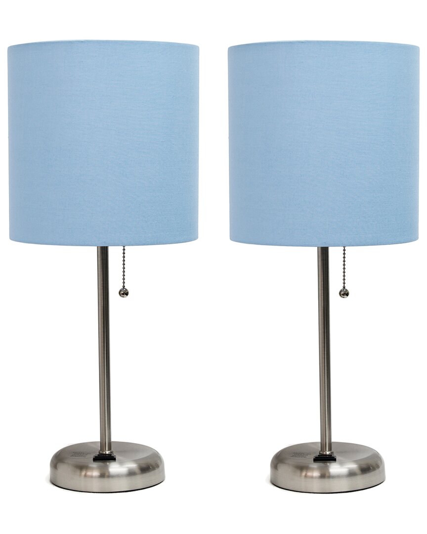 Lalia Home Set Of Two 19.5in Stick Table Desk Lamps With Charging Outlet & Drum Shade