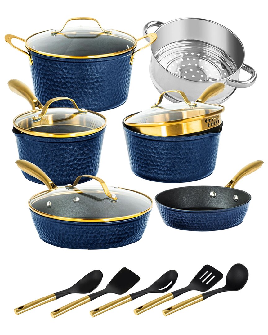 Granitestone Charleston Collection Hammered 15pc Nonstick Cookware Set With Utensils