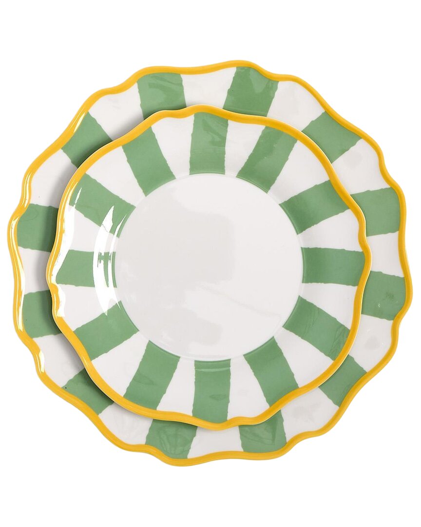 Two's Company Set Of 4 Striped Dinner Plates In Multi