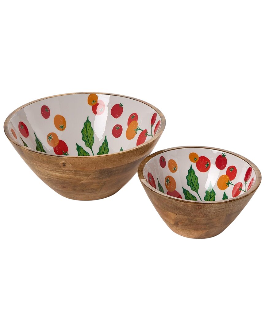Two's Company Set Of 2 Garden Harvest Hand-crafted Wood Bowls In Multi