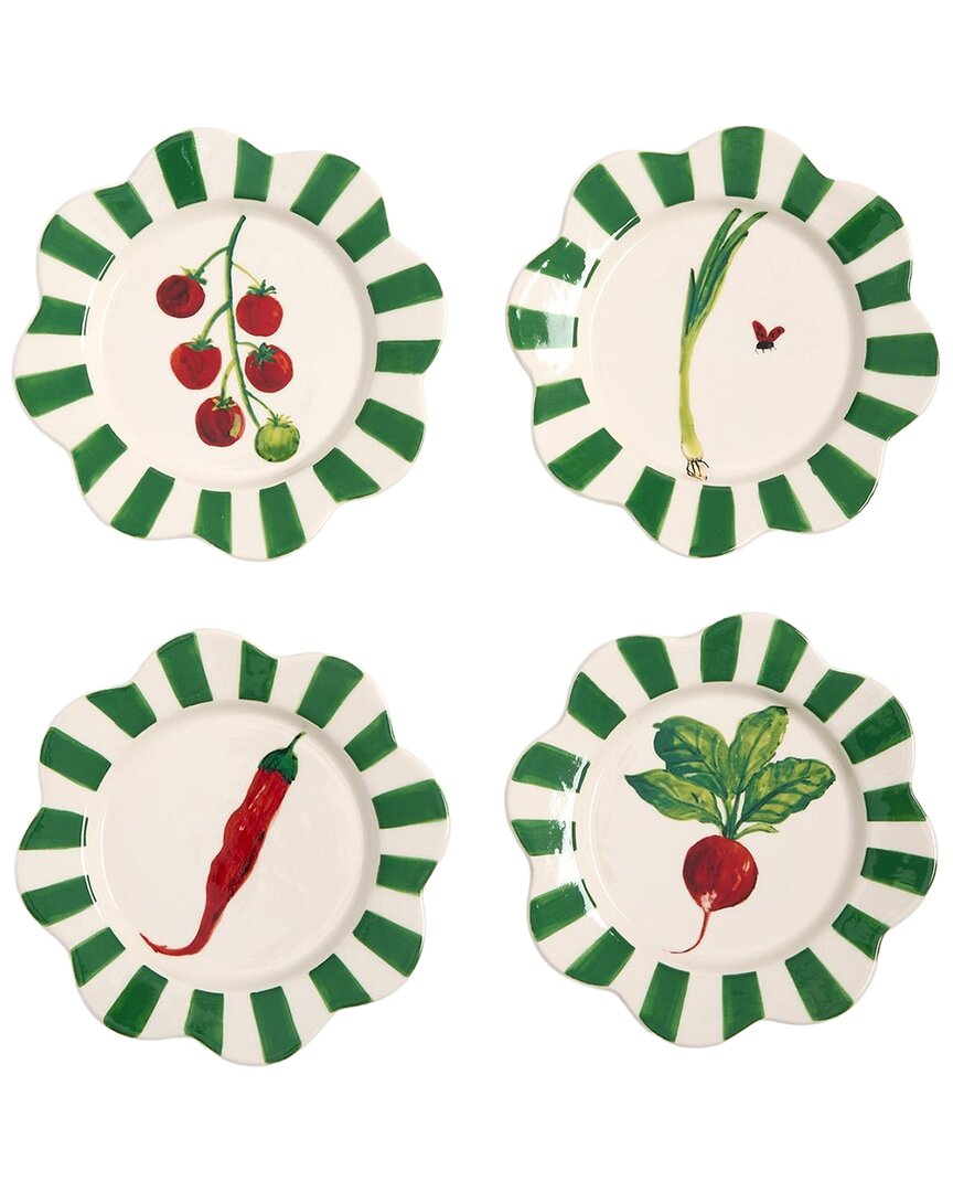 Two's Company Set Of 4 Vegetable Tidbit Plates In Multi