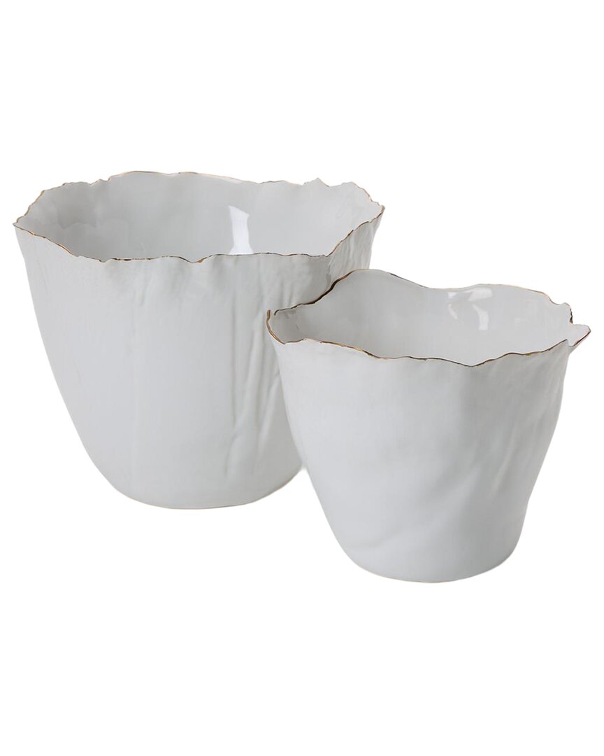 Tozai Home Set Of 2 Free Form Planters In White