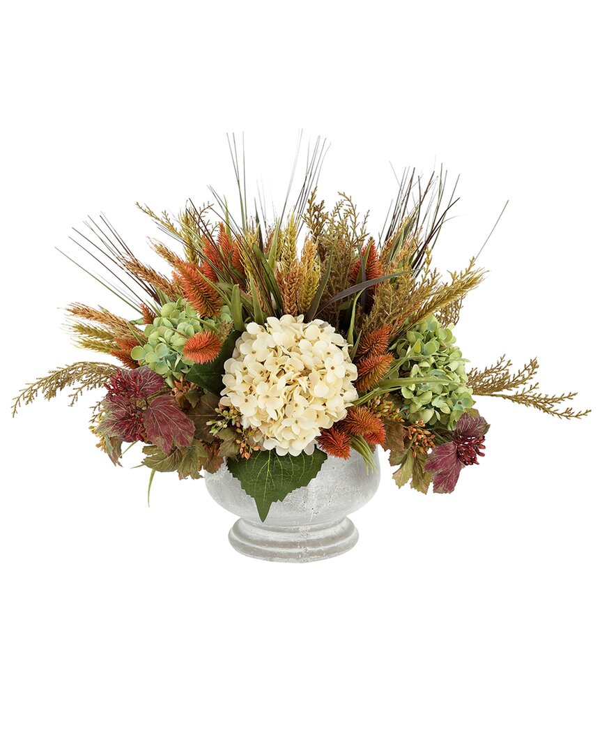 CREATIVE DISPLAYS CREATIVE DISPLAYS RUSTIC FALL ARRANGEMENT WITH GREEN HYDRANGEAS, PAMPAS &  WHEAT 