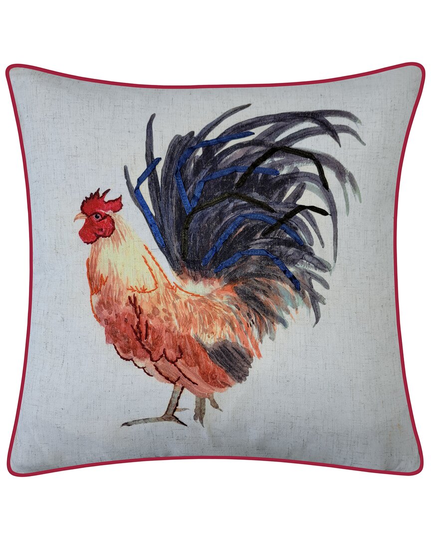 Edie Home Edie@home Watercolor Rooster Print With Ribbon Embroidery Decorative Pillow In Brown