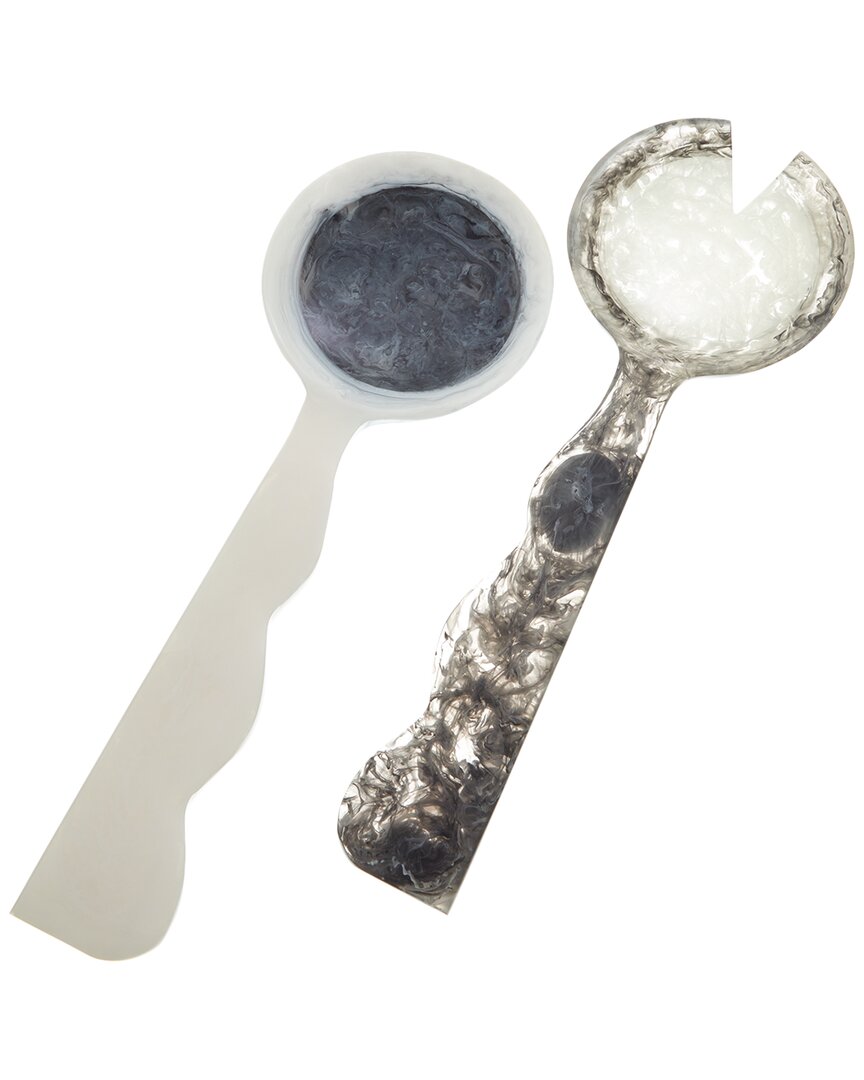 Jonathan Adler Como Ripple Salad Servers In Black