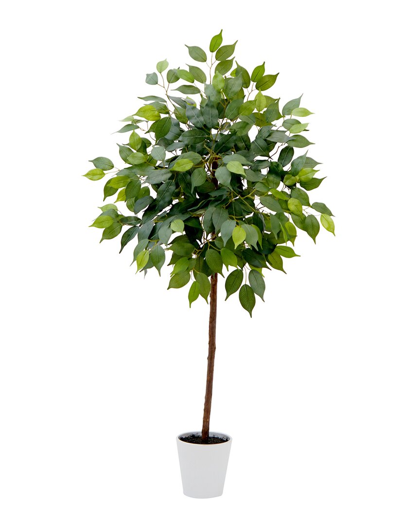Nearly Natural 4ft Artificial Ficus Tree With Decorative Planter In Green