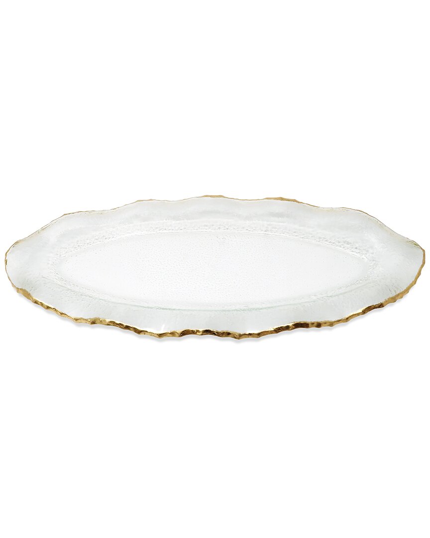 Vivience 18in Glass Plate With Scalloped Rim In White