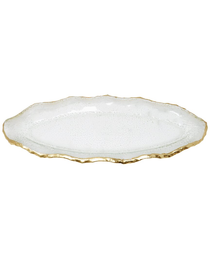 Vivience 14in Glass Plate With Scalloped Rim In White