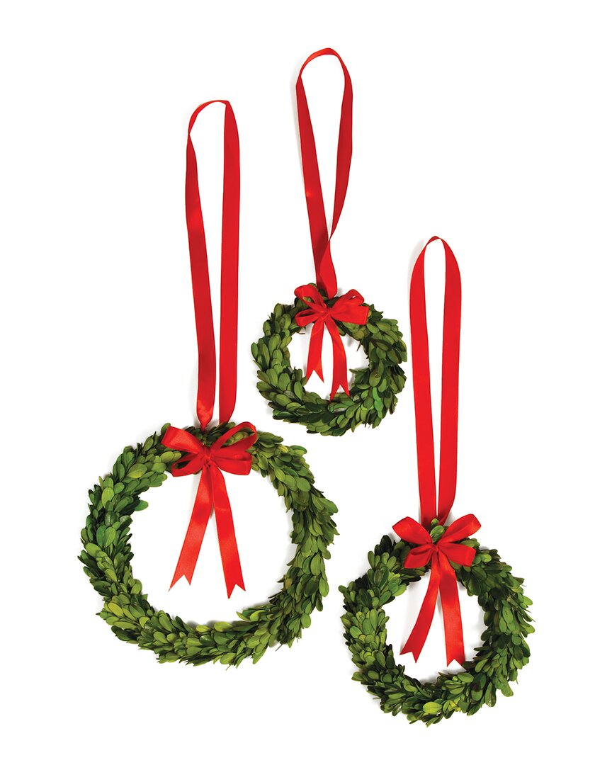 Napa Home & Garden Set Of 3 Boxwood Wreaths With Red Ribbons
