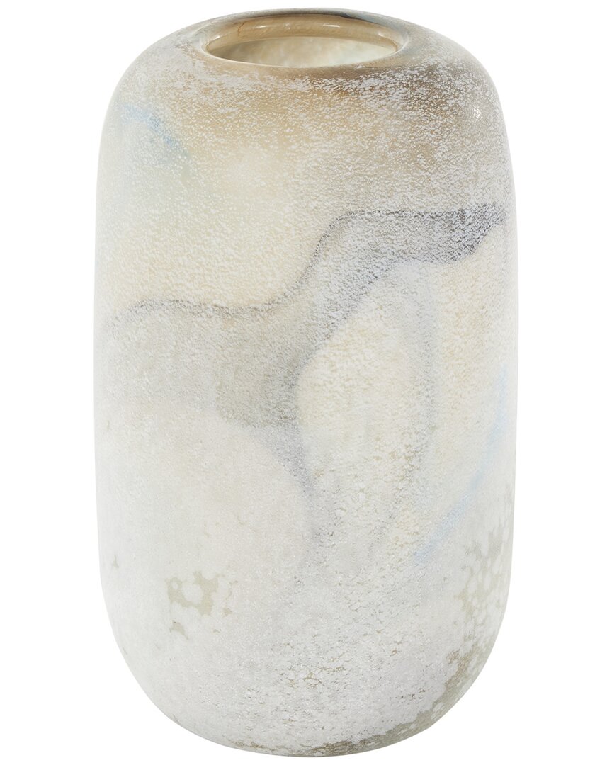 Peyton Lane Cream Glass Distressed Vase With Blue & Tan Texturing In White